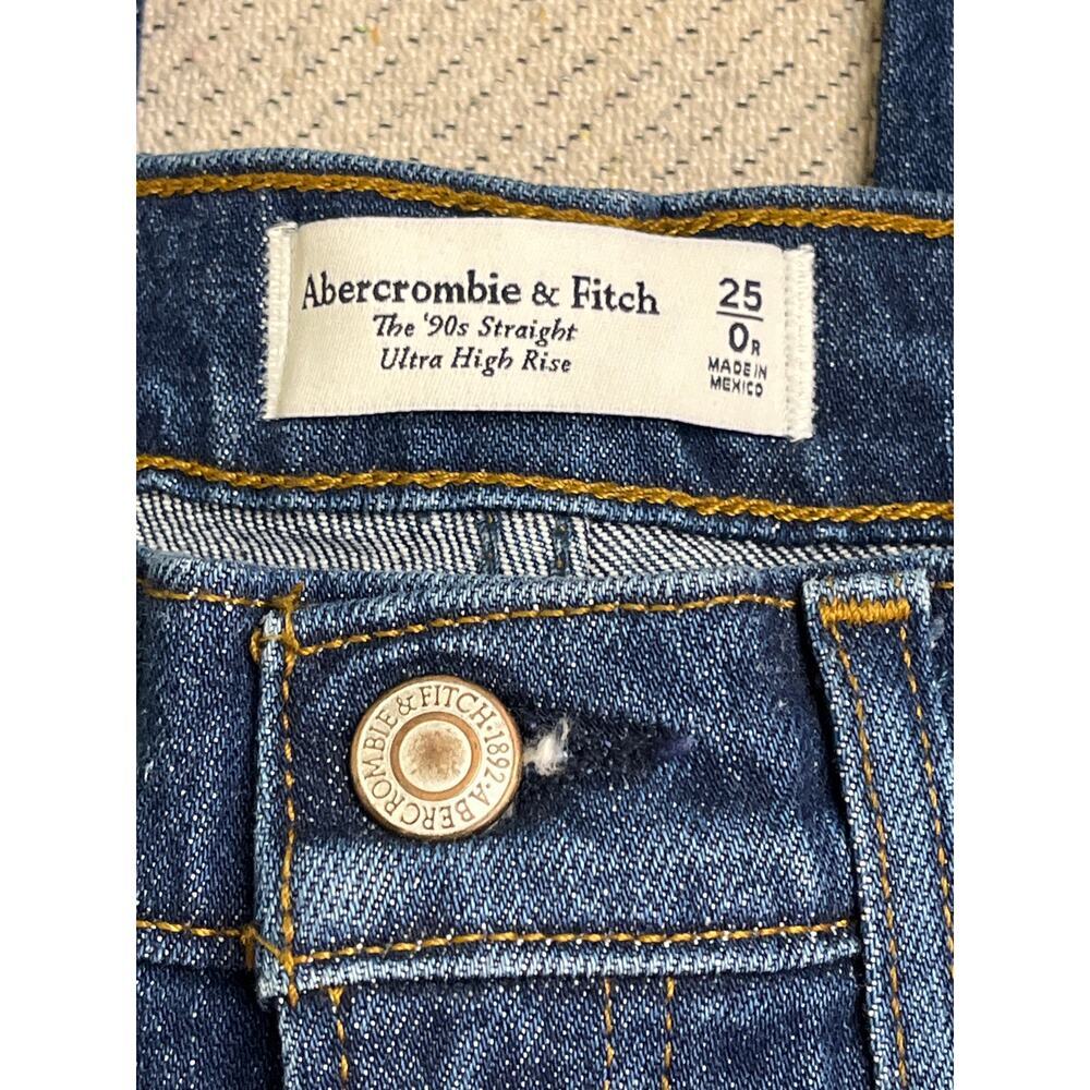 Abercrombie & Fitch The 90’s Straight Ultra High Rise Dark Blue Jeans, size 25/0 - Picture 4 of 13